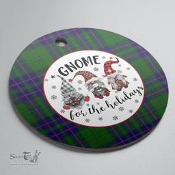 Scottish Lockhart Modern Clan Tartan Ceramic Ornament - Gnome Round Style Scottish Plaid Tartan Plaid