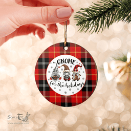 Scottish Marjoribanks Clan Tartan Ceramic Ornament - Gnome Round Style Scottish Plaid Tartan Plaid