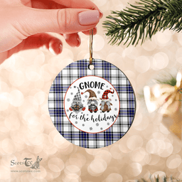Scottish Hannay Clan Tartan Ceramic Ornament - Gnome Round Style Scottish Plaid Tartan Plaid