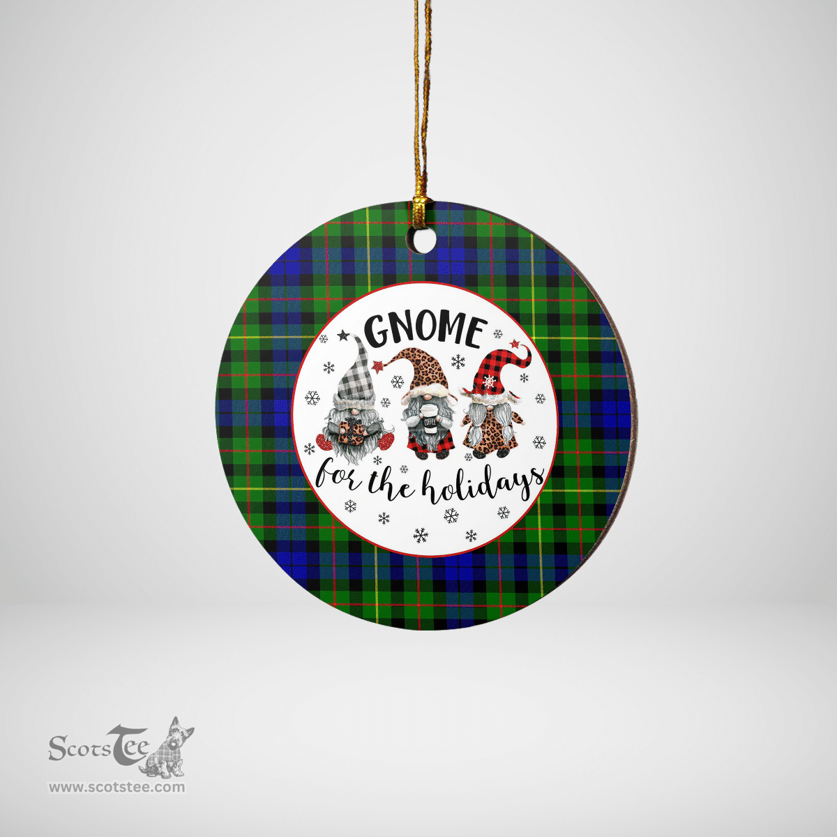 Scottish Rollo Clan Tartan Ceramic Ornament - Gnome Round Style Scottish Plaid Tartan Plaid