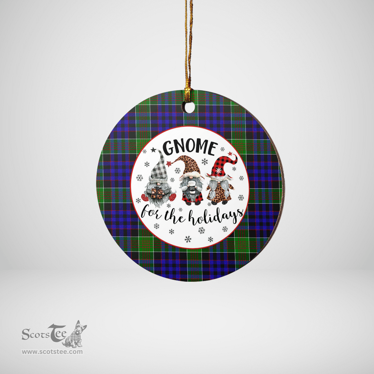 Scottish Newman Clan Tartan Ceramic Ornament - Gnome Round Style Scottish Plaid Tartan Plaid