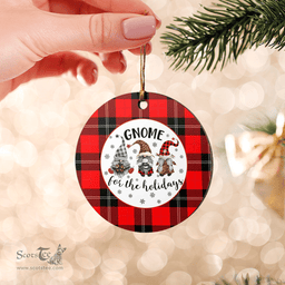 Scottish Ramsay Modern Clan Tartan Ceramic Ornament - Gnome Round Style Scottish Plaid Tartan Plaid