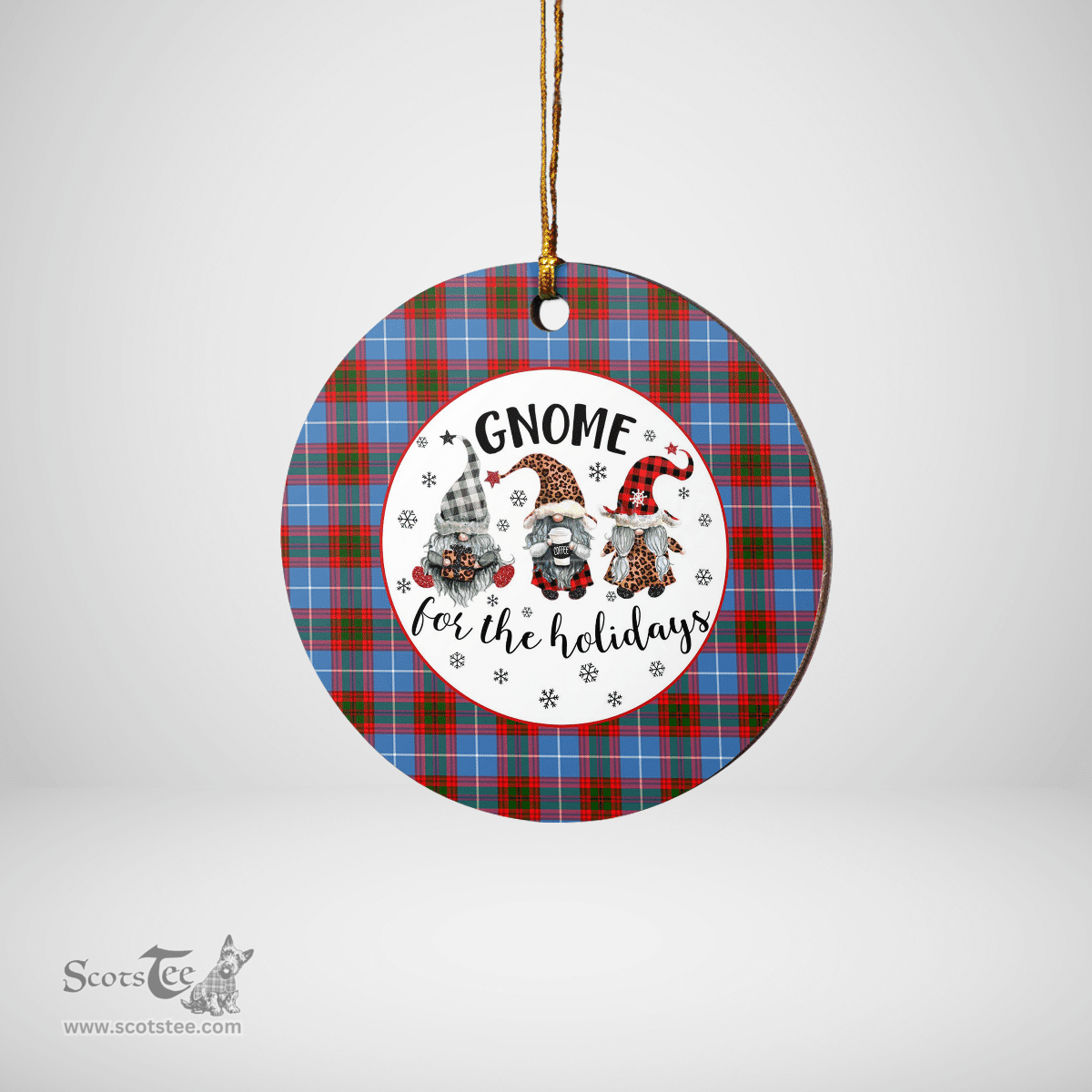 Scottish Preston (Edinburgh) Clan Tartan Ceramic Ornament - Gnome Round Style Scottish Plaid Tartan Plaid