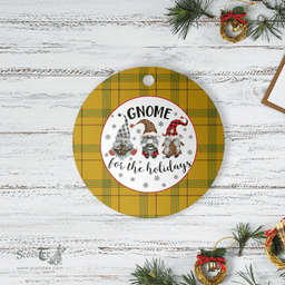 Scottish Houston Clan Tartan Ceramic Ornament - Gnome Round Style Scottish Plaid Tartan Plaid