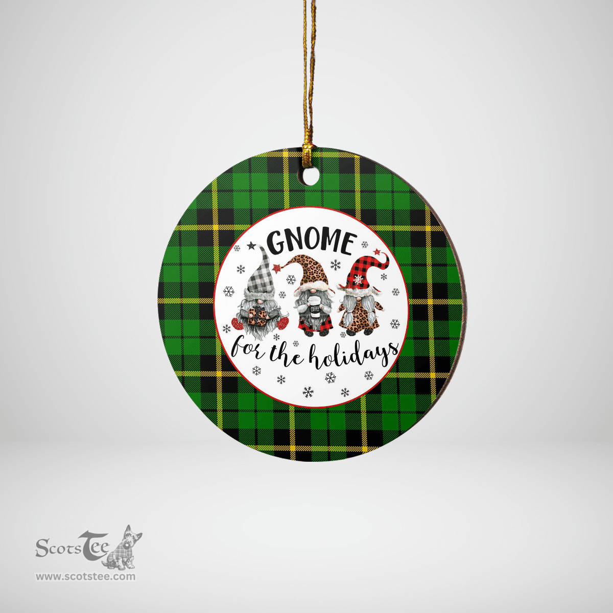 Scottish Wallace Hunting Green Clan Tartan Ceramic Ornament - Gnome Round Style Scottish Plaid Tartan Plaid