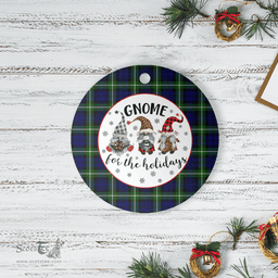 Scottish Lamont Modern Clan Tartan Ceramic Ornament - Gnome Round Style Scottish Plaid Tartan Plaid