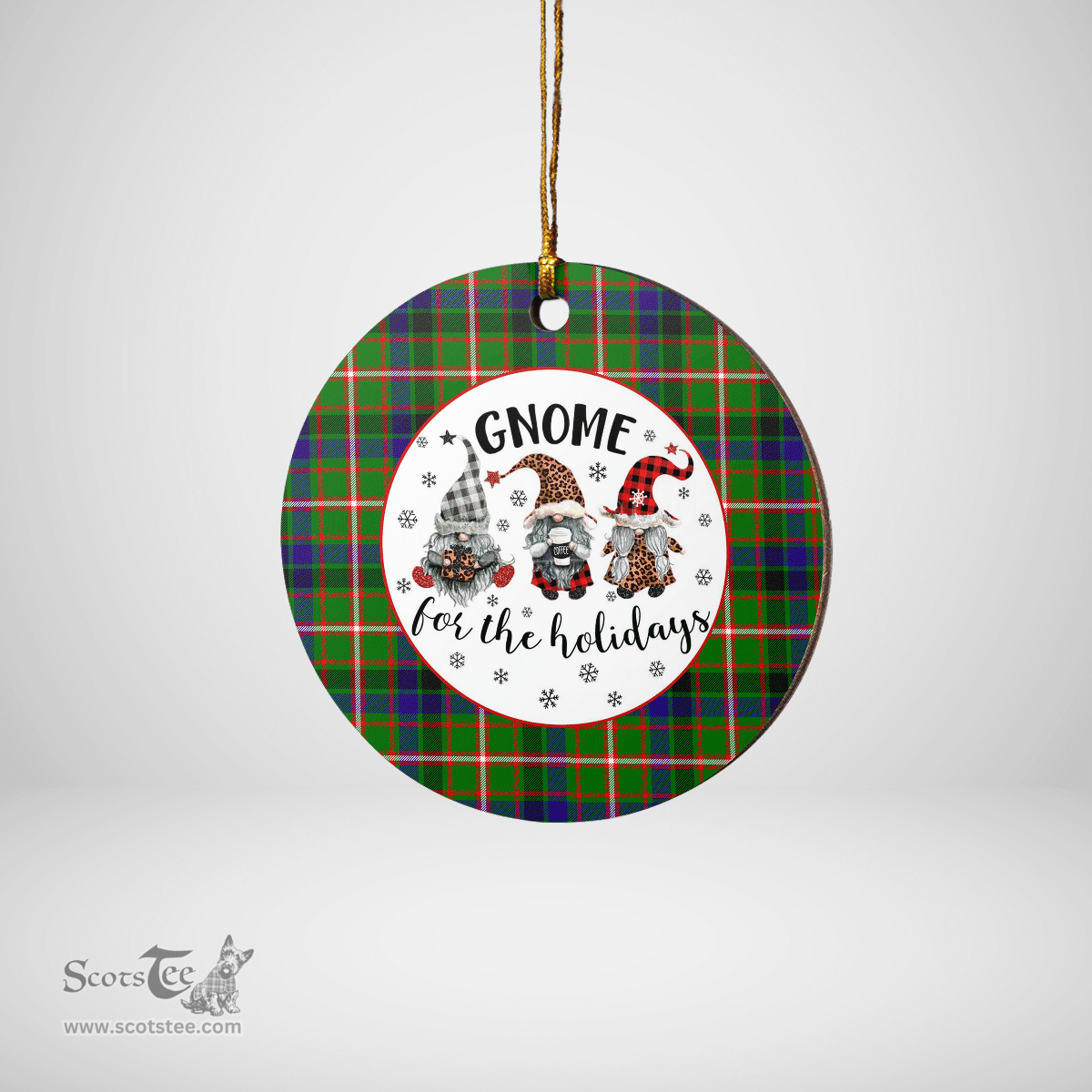 Scottish Reid Green Clan Tartan Ceramic Ornament - Gnome Round Style Scottish Plaid Tartan Plaid