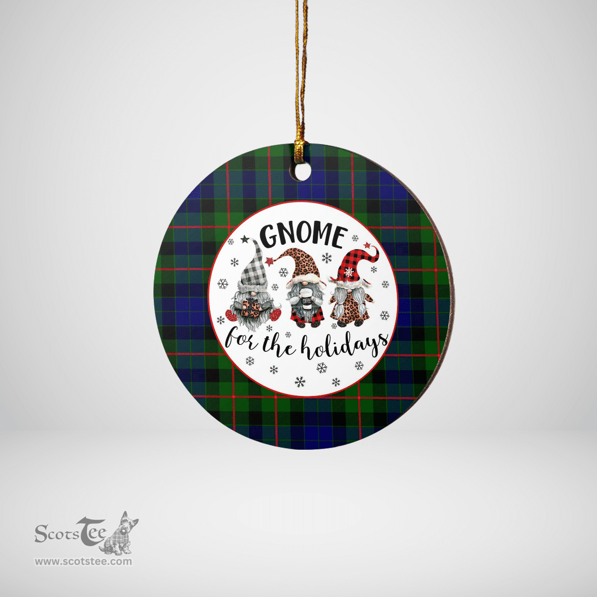 Scottish Gunn Modern  Clan Tartan Ceramic Ornament - Gnome Round Style Scottish Plaid Tartan Plaid