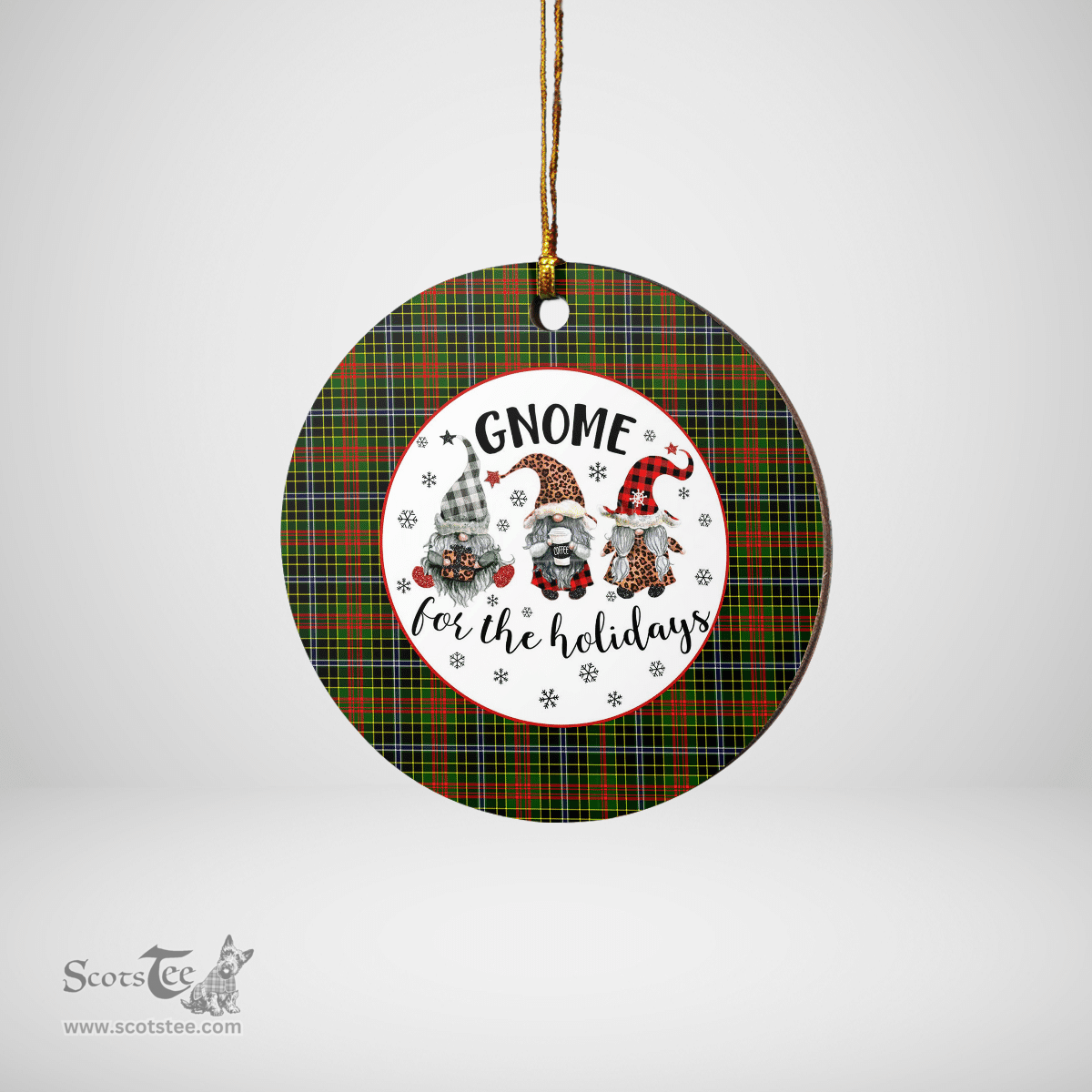 Scottish Brisbane Clan Tartan Ceramic Ornament - Gnome Round Style Scottish Plaid Tartan Plaid