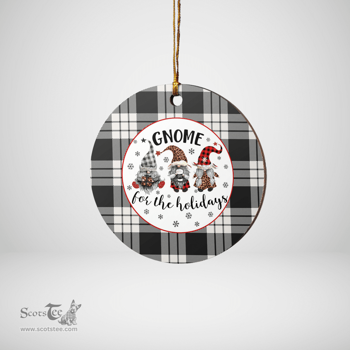 Scottish MacFarlane Black & White Ancient Clan Tartan Ceramic Ornament - Gnome Round Style Scottish Plaid Tartan Plaid