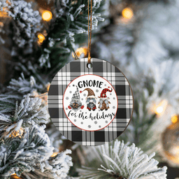 Scottish MacFarlane Black & White Ancient Clan Tartan Ceramic Ornament - Gnome Round Style Scottish Plaid Tartan Plaid