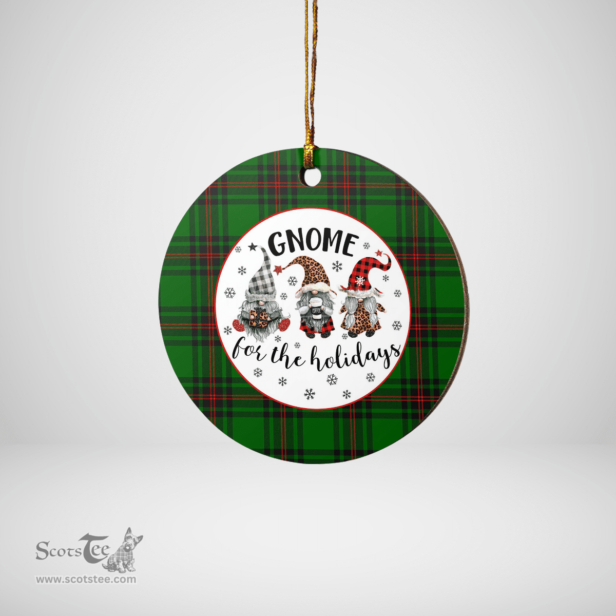 Scottish Orrock (Fife) Clan Tartan Ceramic Ornament - Gnome Round Style Scottish Plaid Tartan Plaid