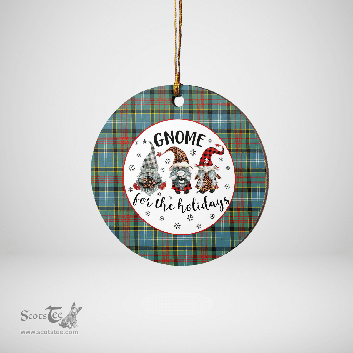 Scottish Walkinshaw Clan Tartan Ceramic Ornament - Gnome Round Style Scottish Plaid Tartan Plaid