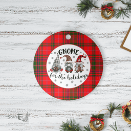 Scottish MacDougall Modern Clan Tartan Ceramic Ornament - Gnome Round Style Scottish Plaid Tartan Plaid