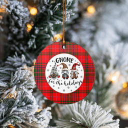 Scottish MacDougall Modern Clan Tartan Ceramic Ornament - Gnome Round Style Scottish Plaid Tartan Plaid