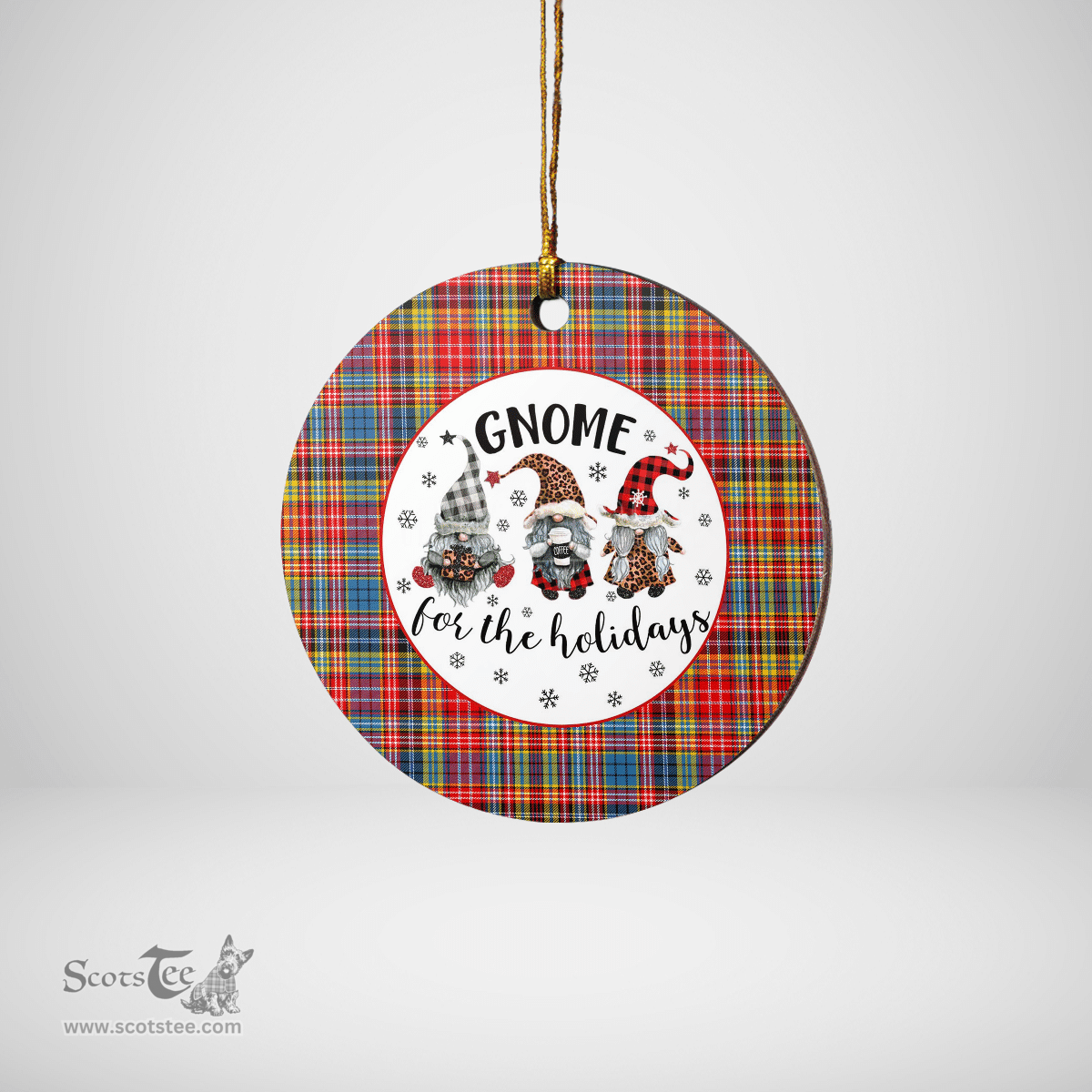 Scottish Ogilvie of Airlie Ancient Clan Tartan Ceramic Ornament - Gnome Round Style Scottish Plaid Tartan Plaid