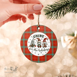 Scottish Morrison Red Ancient Clan Tartan Ceramic Ornament - Gnome Round Style Scottish Plaid Tartan Plaid