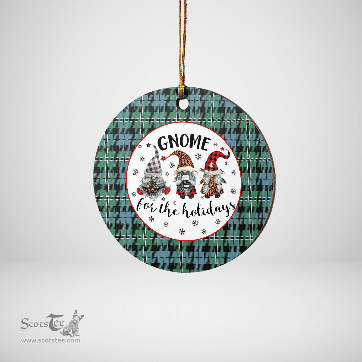 Scottish Melville Clan Tartan Ceramic Ornament - Gnome Round Style Scottish Plaid Tartan Plaid