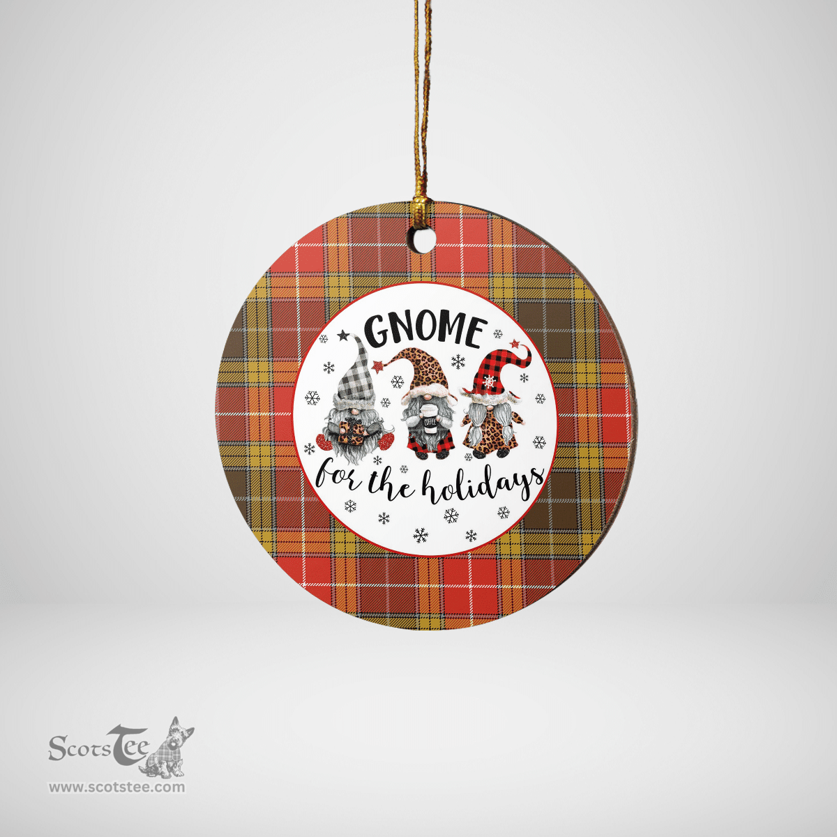 Scottish Buchanan Old Set Weathered Clan Tartan Ceramic Ornament - Gnome Round Style Scottish Plaid Tartan Plaid