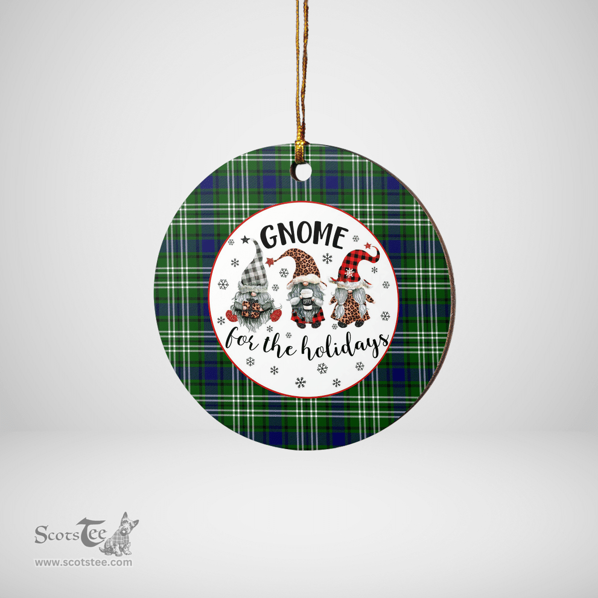 Scottish Purves (Tweedside) Clan Tartan Ceramic Ornament - Gnome Round Style Scottish Plaid Tartan Plaid