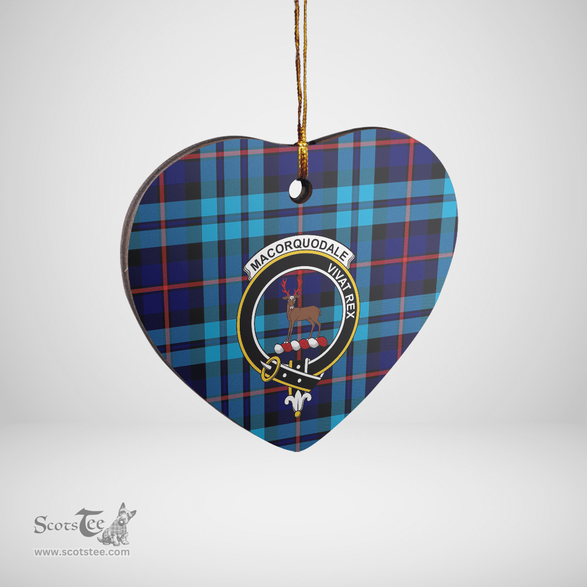 Scottish MacCorquodale Clan Tartan Ceramic Ornament - Crest Heart Style Scottish Plaid Tartan Plaid