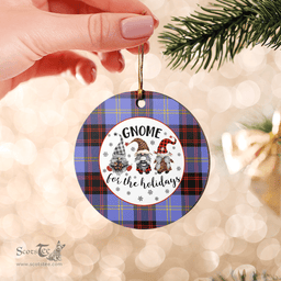 Scottish Rutherford Clan Tartan Ceramic Ornament - Gnome Round Style Scottish Plaid Tartan Plaid