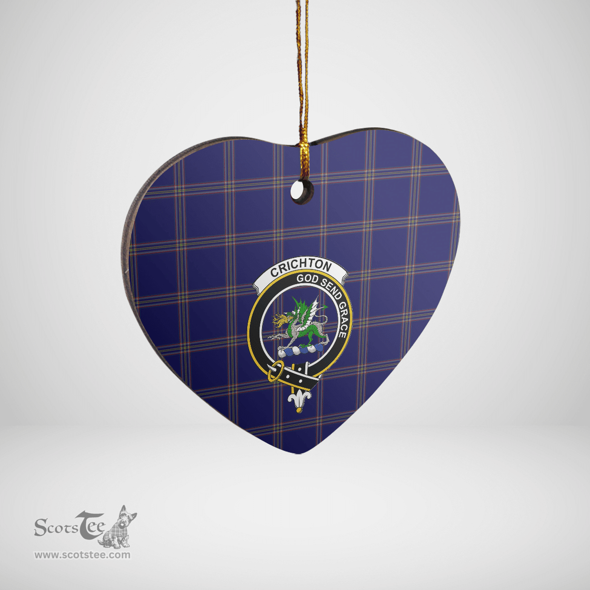 Scottish Crichton Clan Tartan Ceramic Ornament - Crest Heart Style Scottish Plaid Tartan Plaid