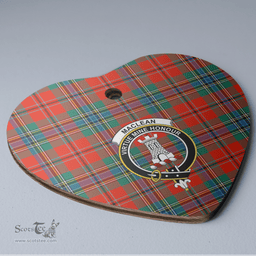 Scottish MacLean of Duart Ancient Clan Tartan Ceramic Ornament - Crest Heart Style Scottish Plaid Tartan Plaid