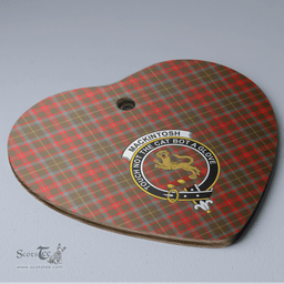 Scottish MacKintosh Hunting Weathered Clan Tartan Ceramic Ornament - Crest Heart Style Scottish Plaid Tartan Plaid