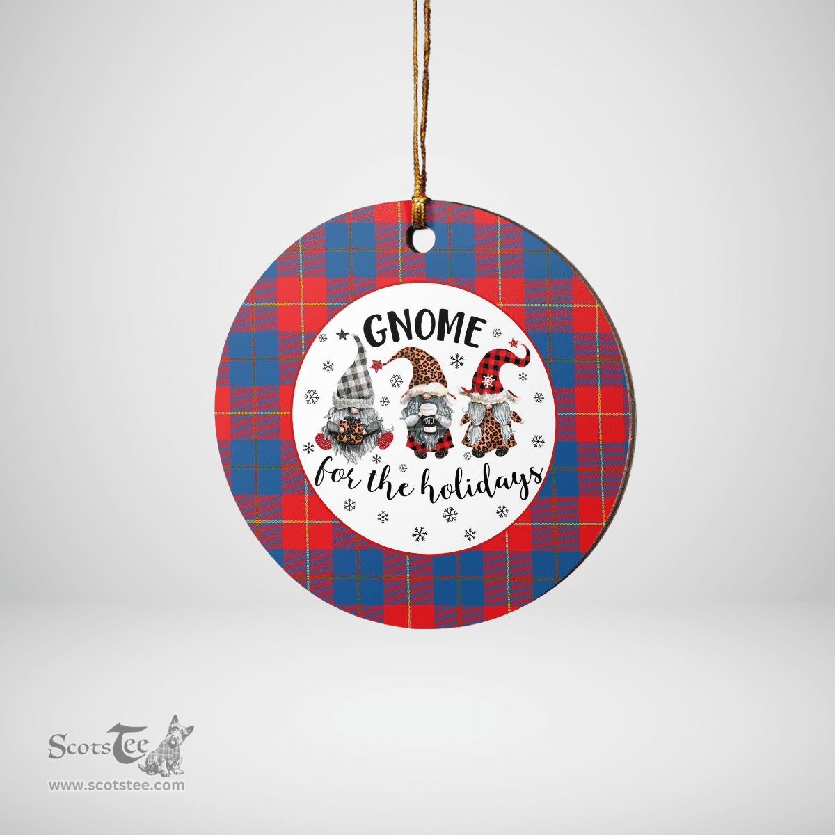 Scottish Galloway Red Clan Tartan Ceramic Ornament - Gnome Round Style Scottish Plaid Tartan Plaid