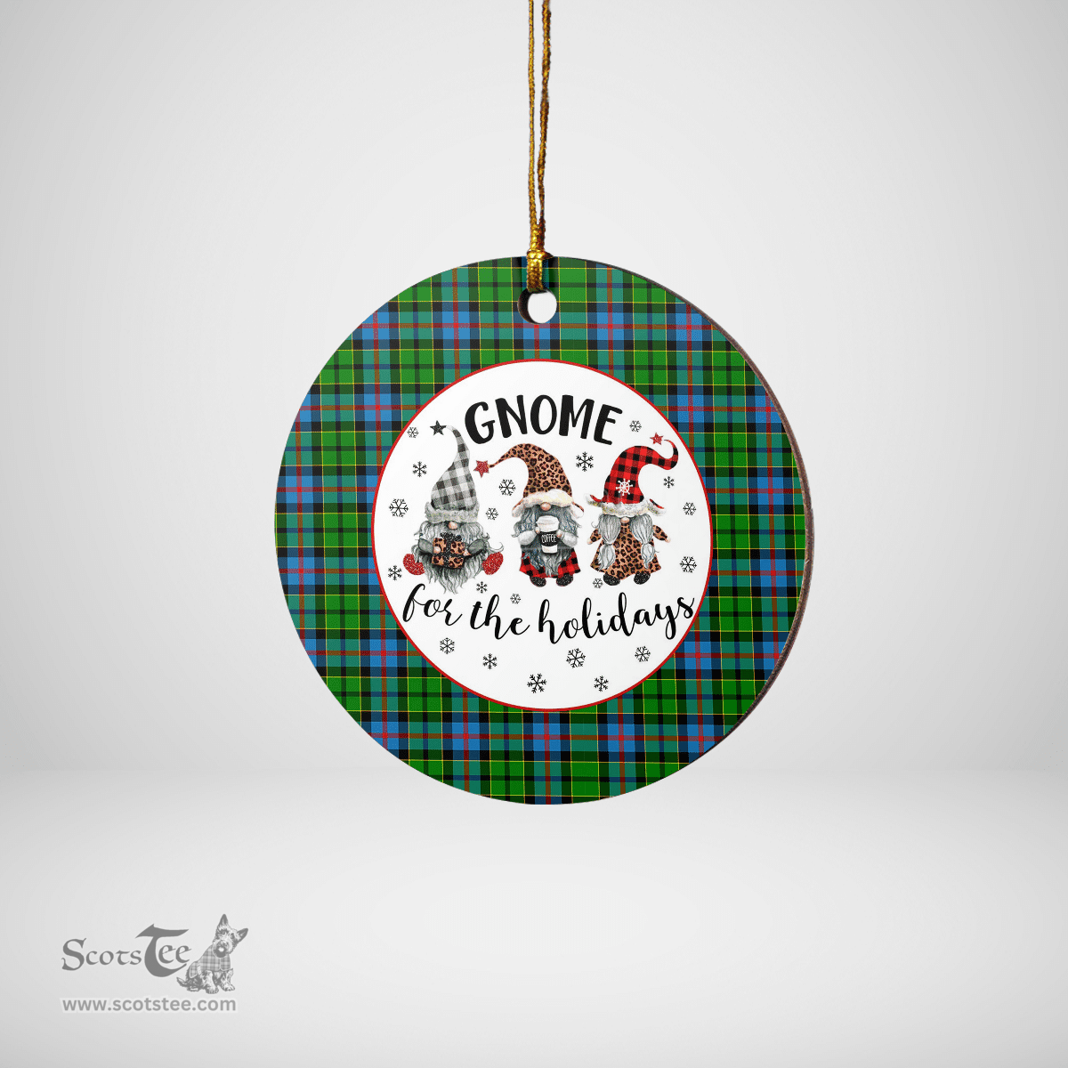 Scottish Forsyth Clan Tartan Ceramic Ornament - Gnome Round Style Scottish Plaid Tartan Plaid