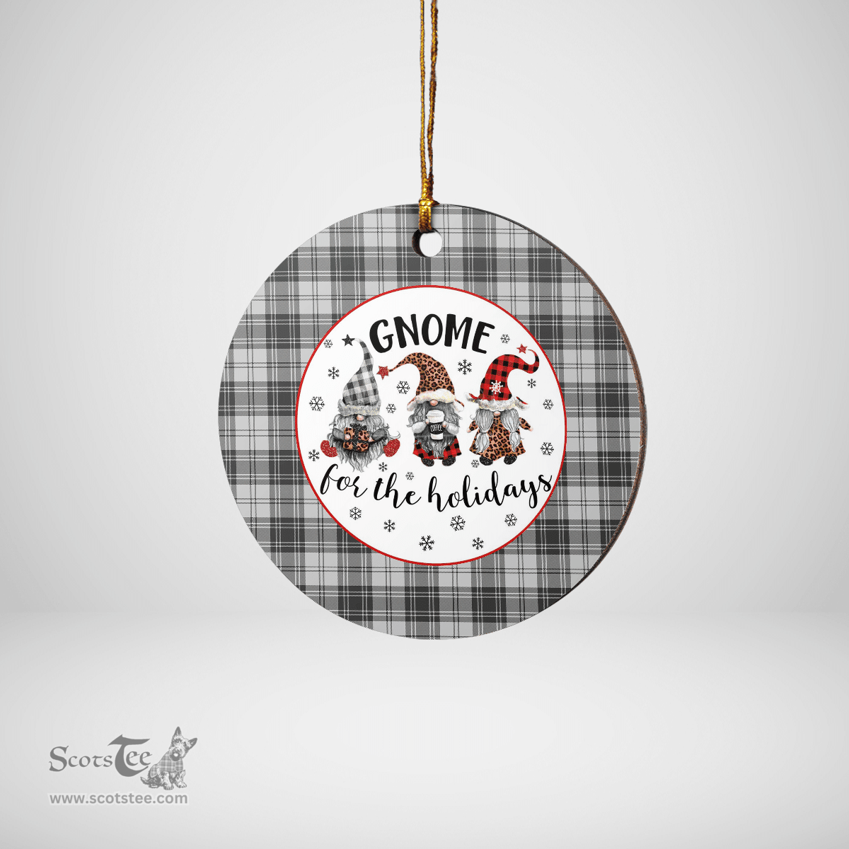 Scottish Douglas Grey Modern Clan Tartan Ceramic Ornament - Gnome Round Style Scottish Plaid Tartan Plaid