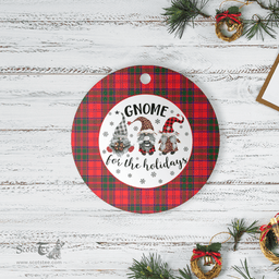 Scottish Drummond Modern Clan Tartan Ceramic Ornament - Gnome Round Style Scottish Plaid Tartan Plaid