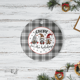 Scottish Douglas Grey Modern Clan Tartan Ceramic Ornament - Gnome Round Style Scottish Plaid Tartan Plaid