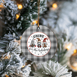 Scottish Douglas Grey Modern Clan Tartan Ceramic Ornament - Gnome Round Style Scottish Plaid Tartan Plaid