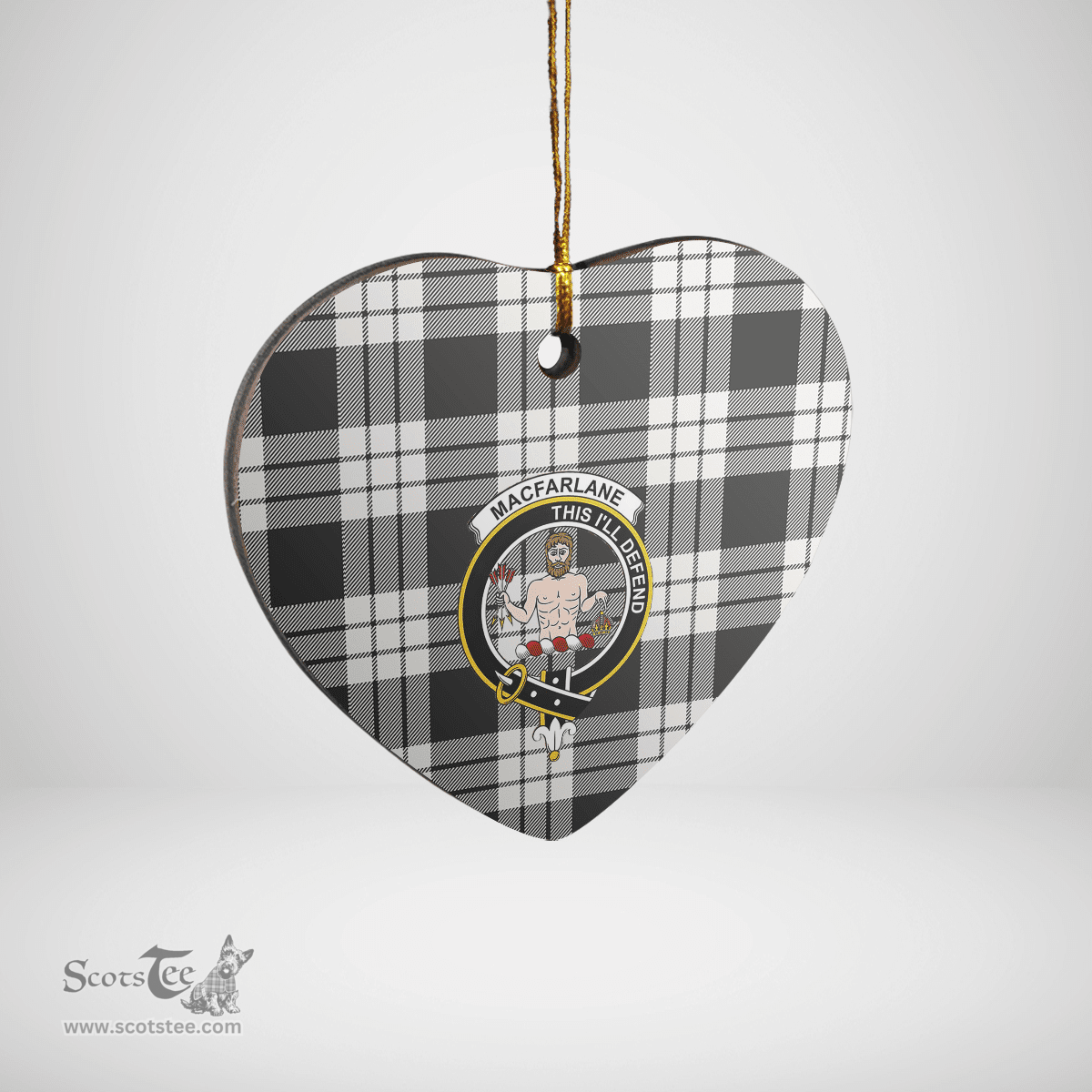 Scottish MacFarlane Black & White Ancient Clan Tartan Ceramic Ornament - Crest Heart Style Scottish Plaid Tartan Plaid