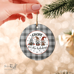 Scottish Douglas Grey Modern Clan Tartan Ceramic Ornament - Gnome Round Style Scottish Plaid Tartan Plaid