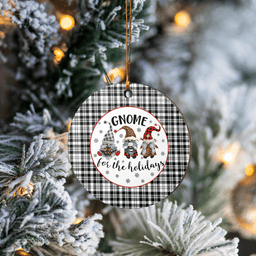 Scottish Scott Black & White Modern Clan Tartan Ceramic Ornament - Gnome Round Style Scottish Plaid Tartan Plaid