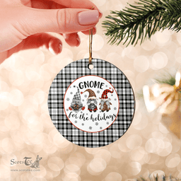 Scottish Scott Black & White Modern Clan Tartan Ceramic Ornament - Gnome Round Style Scottish Plaid Tartan Plaid