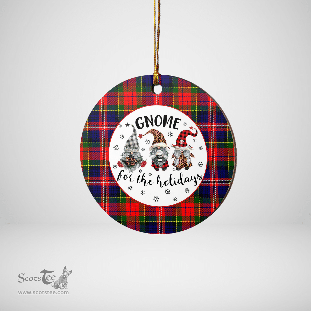 Scottish MacPherson Modern Clan Tartan Ceramic Ornament - Gnome Round Style Scottish Plaid Tartan Plaid