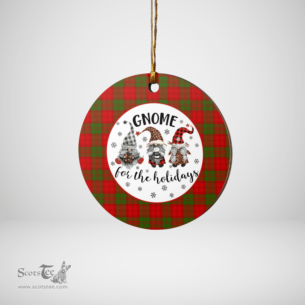 Scottish Dewar Clan Tartan Ceramic Ornament - Gnome Round Style Scottish Plaid Tartan Plaid