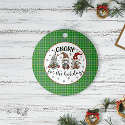 Scottish Currie Clan Tartan Ceramic Ornament - Gnome Round Style Scottish Plaid Tartan Plaid