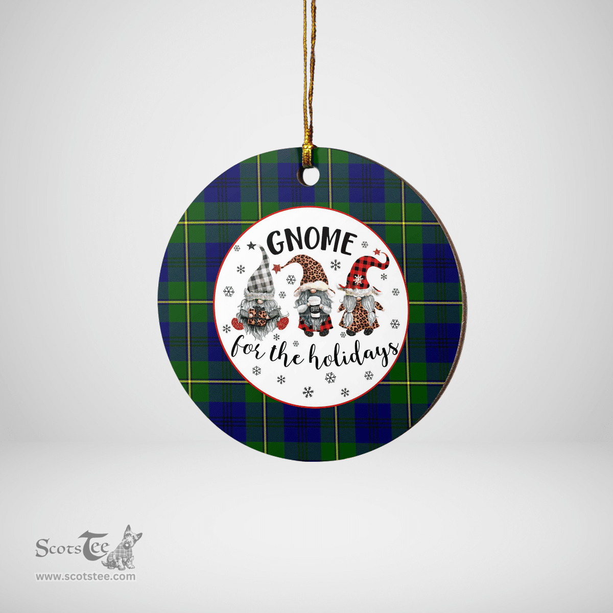 Scottish Johnston Modern Clan Tartan Ceramic Ornament - Gnome Round Style Scottish Plaid Tartan Plaid
