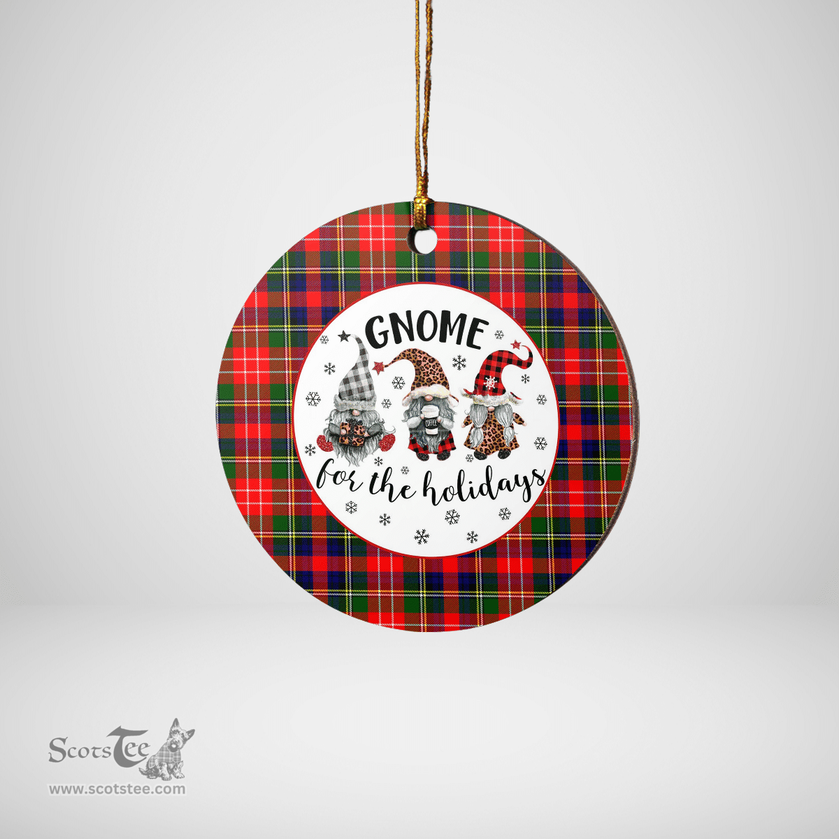 Scottish Christie Clan Tartan Ceramic Ornament - Gnome Round Style Scottish Plaid Tartan Plaid