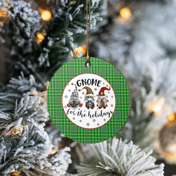 Scottish Currie Clan Tartan Ceramic Ornament - Gnome Round Style Scottish Plaid Tartan Plaid