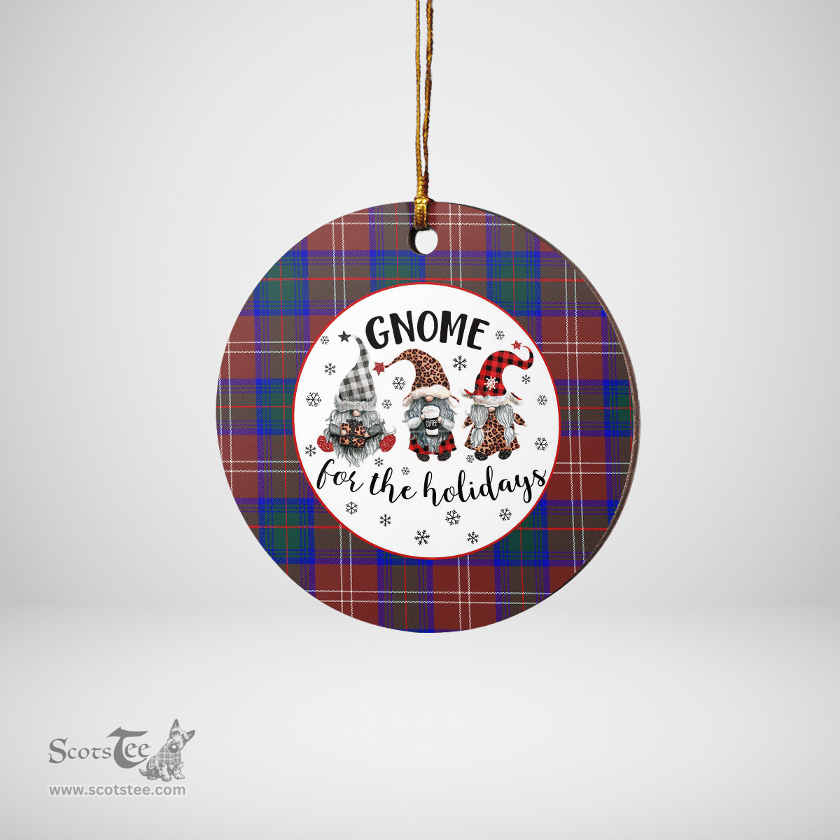 Scottish Chisholm Hunting Modern Clan Tartan Ceramic Ornament - Gnome Round Style Scottish Plaid Tartan Plaid