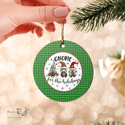 Scottish Currie Clan Tartan Ceramic Ornament - Gnome Round Style Scottish Plaid Tartan Plaid