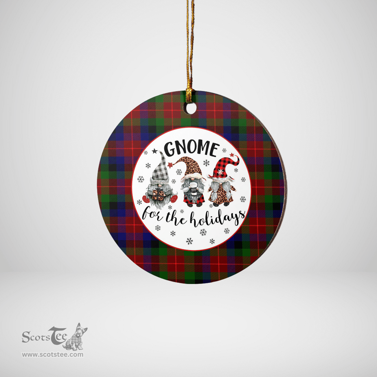 Scottish Tennant Clan Tartan Ceramic Ornament - Gnome Round Style Scottish Plaid Tartan Plaid