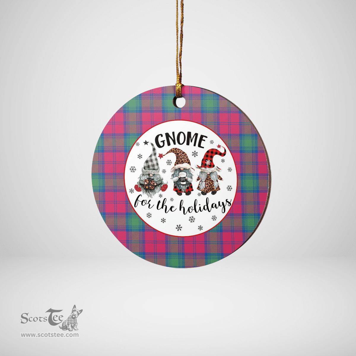 Scottish Lindsay Ancient Clan Tartan Ceramic Ornament - Gnome Round Style Scottish Plaid Tartan Plaid