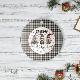 Scottish Scott Black & White Ancient Clan Tartan Ceramic Ornament - Gnome Round Style Scottish Plaid Tartan Plaid